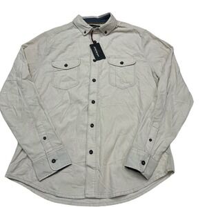 Jeremiah Mens Long‎ Sleeve Button Down Shirt Beige Corduroy Pockets Size M